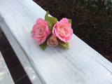 Hair flower on comb- pink/peach